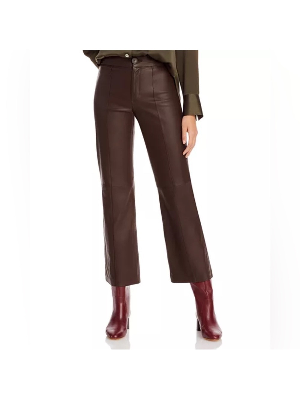 Vince Leather Flare Pants in Brown, NWT, Size 10